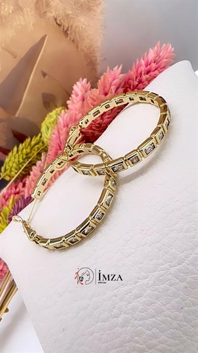 Vip Gold Kare Bağet Taşlı Küpe