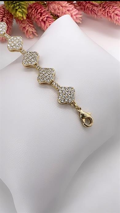 Vip Gold Taşlı Yonca Bileklik