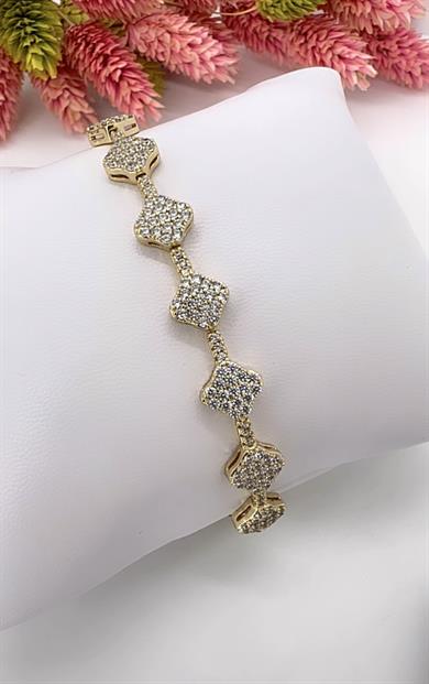 Vip Gold Taşlı Yonca Bileklik