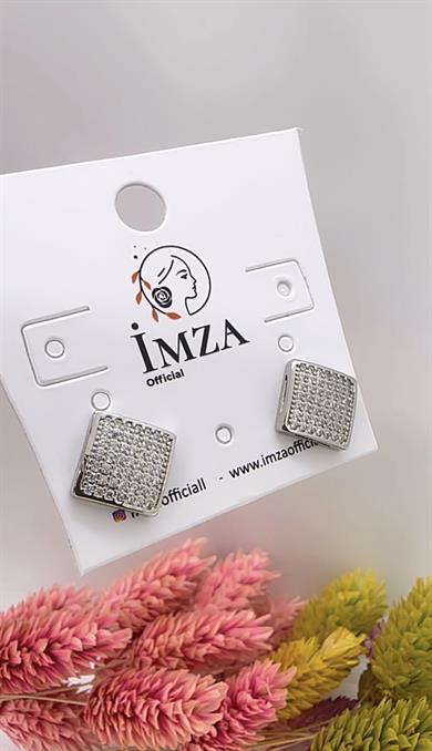 Vip Kare Taşlı Silver Küpe