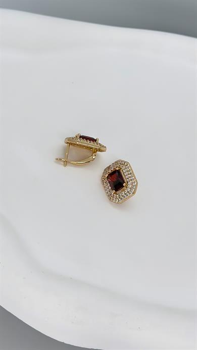 Vip Kırmızı Taşlı  Bağet Küpe