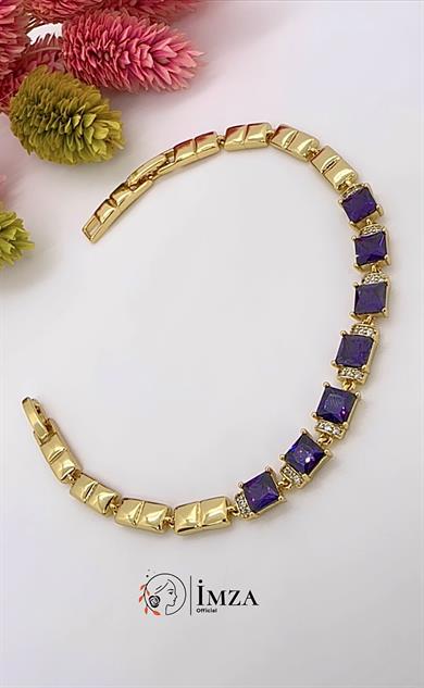 Vip Mor Taşlı Pırlanta Model Baget Bileklik