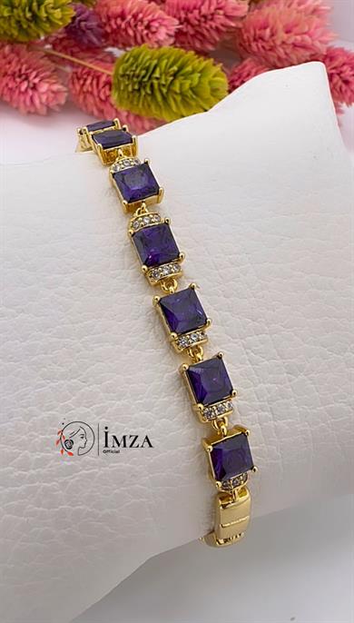 Vip Mor Taşlı Pırlanta Model Baget Bileklik