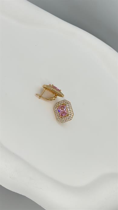 Vip Pembe Taşlı  Bağet Küpe