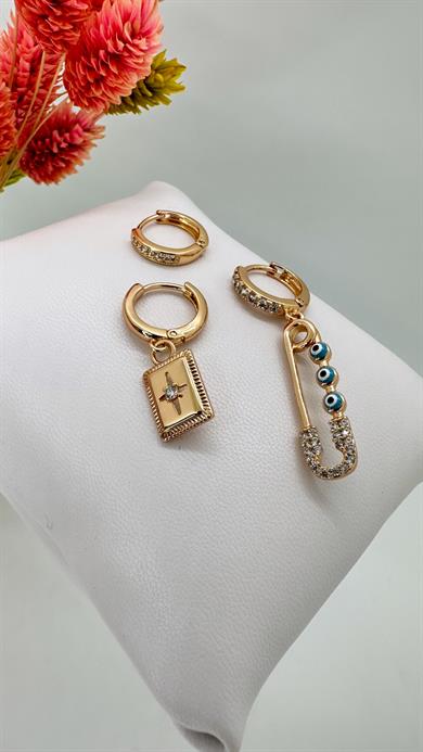 Vip Rose Gold 3lü Çengel İgne Küpe