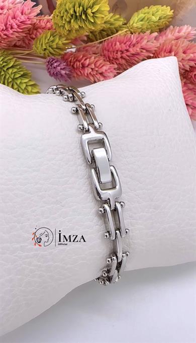 Vip Silver Ortası Hasır Desenliı Bileklik