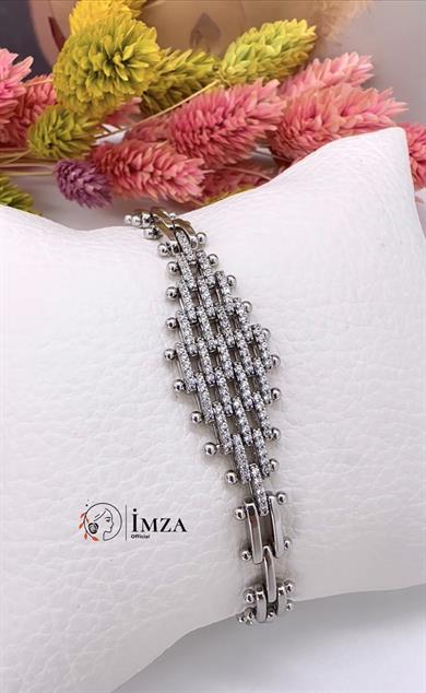 Vip Silver Ortası Hasır Desenliı Bileklik
