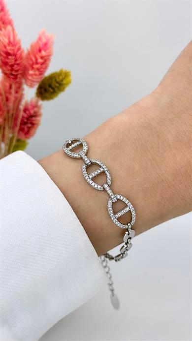 Vip Silver Oval Taşlı Bileklik