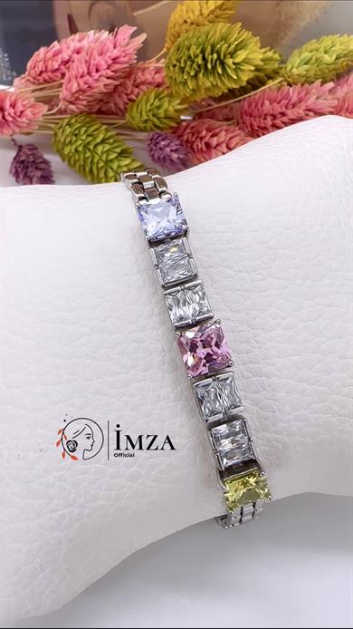 Vip Silver Renkli Bağet Taşlı Bileklik