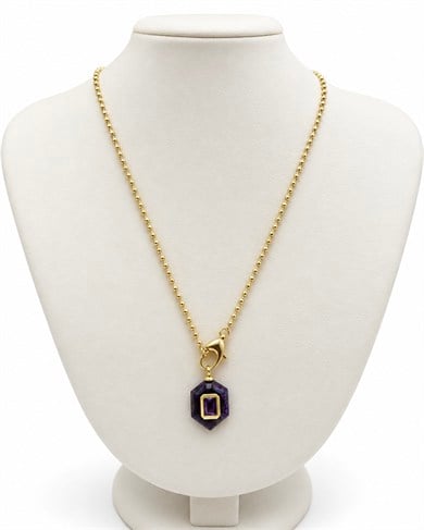 Vp 14 K Altın Kaplama Altıgen Ametist Taşlı Charm Kolye 45cm