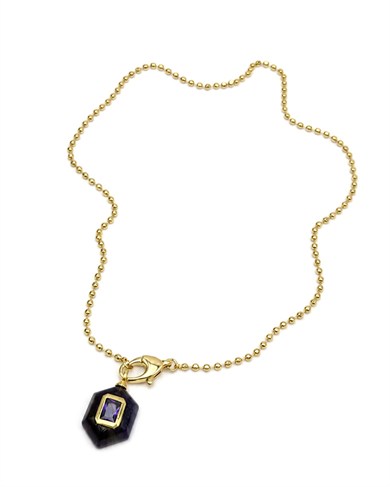 Vp 14 K Altın Kaplama Altıgen Ametist Taşlı Charm Kolye 45cm