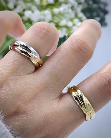 Vp 14 K Altın Kaplama Çelik Üçlü Geçmeli Tasarım Yüzük