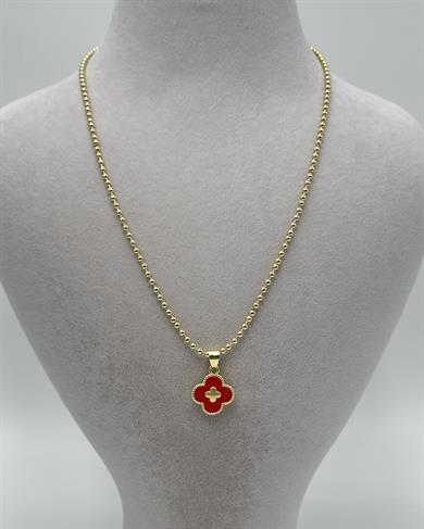 Vp 14 K Altın Kaplama Dorikalı Kırmızı Yoncalı Kolye 45cm