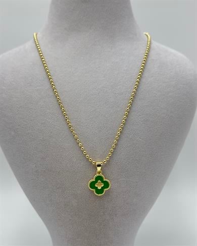 Vp 14 K Altın Kaplama Dorikalı Yeşil Yoncalı Kolye 45cm