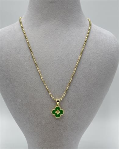 Vp 14 K Altın Kaplama Dorikalı Yeşil Yoncalı Kolye 45cm