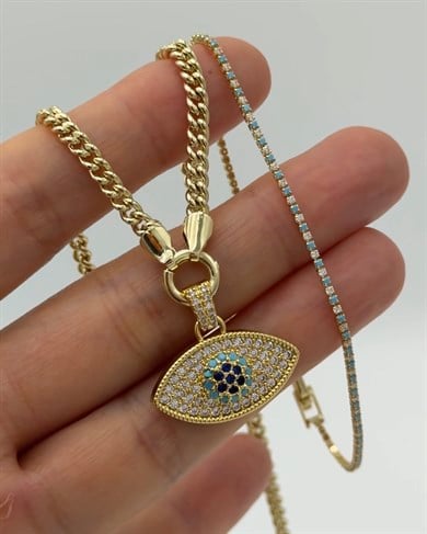 Vp 14 K Altın Kaplama Göz Kolye 60cm