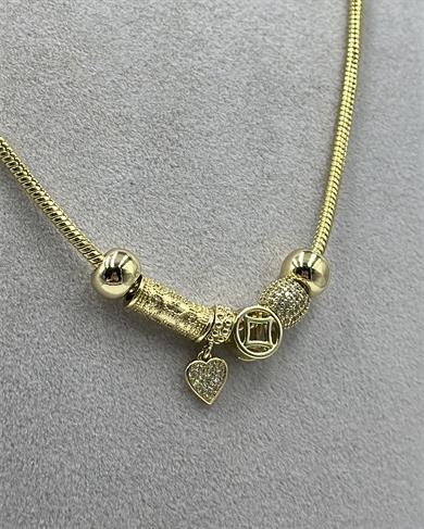 Vp 14 K Altın Kaplama Kalpli Charm Kolye 50cm