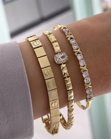 Vp 14 K Altın Kaplama Kare/ X  Model Bileklik Kombin