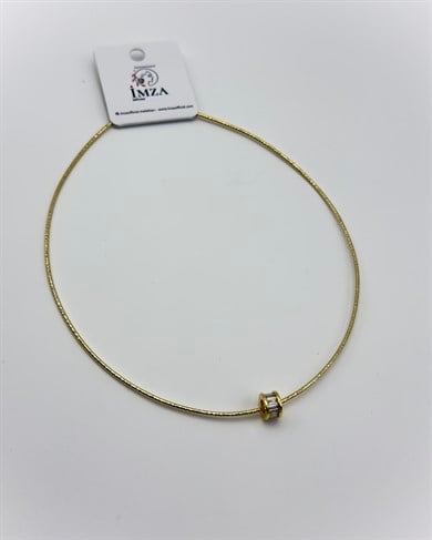 Vp 14 K Altın Kaplama Mavi Silindir Uçlu Chooker Kolye 42cm