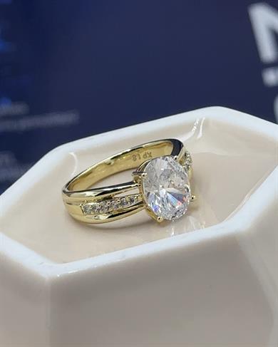 Vp 14 K Altın Kaplama Oval Tek Taş Model Yüzük