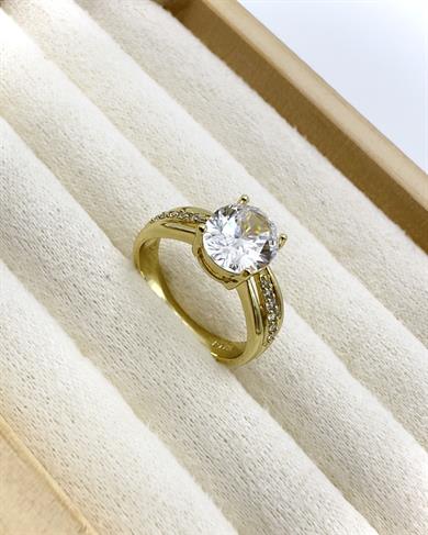 Vp 14 K Altın Kaplama Oval Tek Taş Model Yüzük