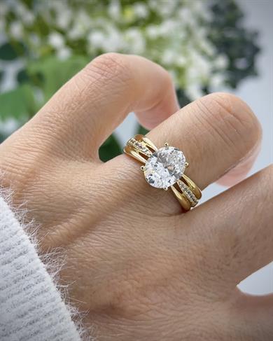 Vp 14 K Altın Kaplama Oval Tek Taş Model Yüzük