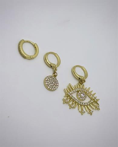 Vp 14 K Altın Kaplama Sallantılı Göz 3lü Model Küpe