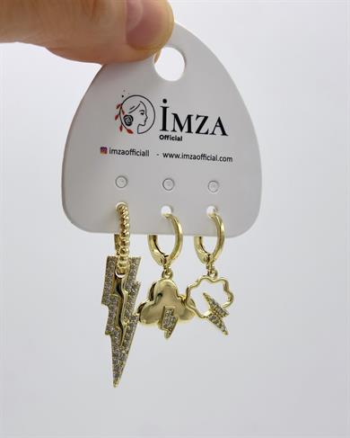 Vp 14 K Altın Kaplama Sallantılı Şimşek 3lü Model Küpe