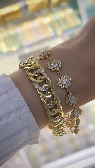 Vp 14 K Altın Kaplama Sarmal/ Çiçekli Kombin Set Bileklik