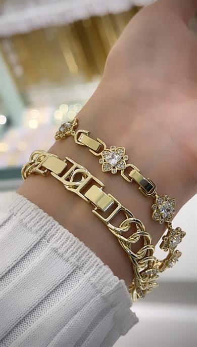 Vp 14 K Altın Kaplama Sarmal/ Çiçekli Kombin Set Bileklik
