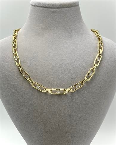 Vp 14 K Altın Kaplama Taşlı Ataç Model Kolye 45cm