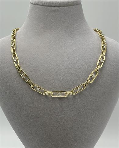 Vp 14 K Altın Kaplama Taşlı Ataç Model Kolye 45cm