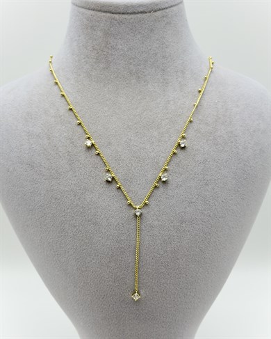Vp 14 K Altın Kaplama Taşlı Dorika Y Kolye 45+5cm