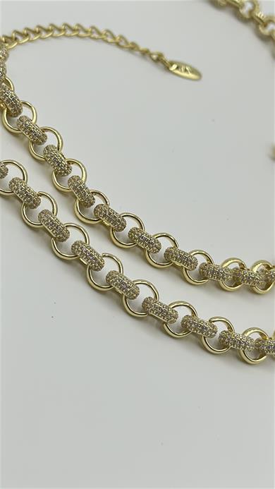 Vp 14 K Altın Kaplama Taşlı Halka Gurmet Zincir Kolye 45+7cm