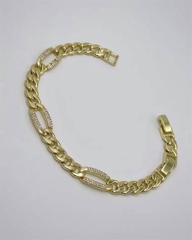 Vp 14 K Altın Kaplama Taşlı Oval Gold Zincir Model Bileklik