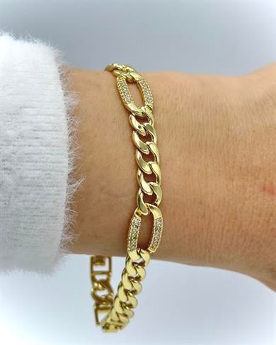 Vp 14 K Altın Kaplama Taşlı Oval Gold Zincir Model Bileklik