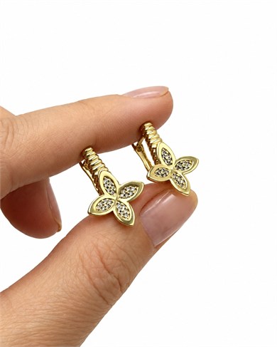 Vp 14 K Altın Kaplama Taşlı Şans Yonca Model Küpe