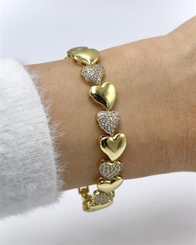 Vp 14 K Altın Kaplama Taşlı Sıralı Kalp Model Bileklik
