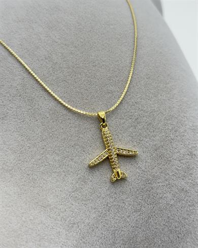 Vp 14 K Altın Kaplama Taşlı Uçak Model Kolye 45cm