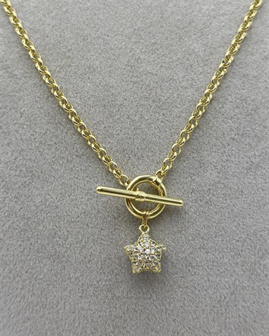 Vp 14 K Altın Kaplama Taşlı Yıldız Kolye 45cm