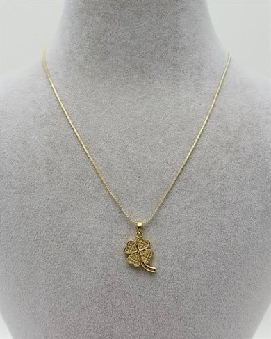 Vp 14 K Altın Kaplama Taşlı Yonca Kolye 45cm
