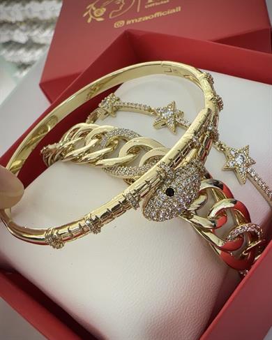 Vp 14 K Altın Kaplama Yılan Model Kombin Set