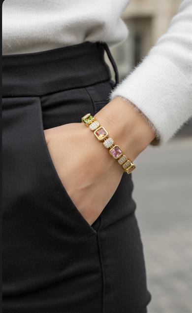 Vp 14 K Renkli Taşlı Tenis Model Bileklik