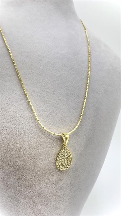Vp 14 K Taşlı Damla Model Kolye 45cm