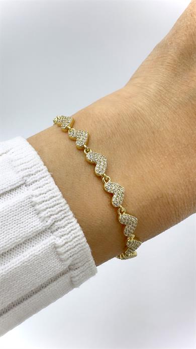 Vp 14k Taşlı Sıralı Kalp Model Bileklik