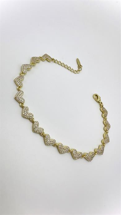 Vp 14k Taşlı Sıralı Kalp Model Bileklik