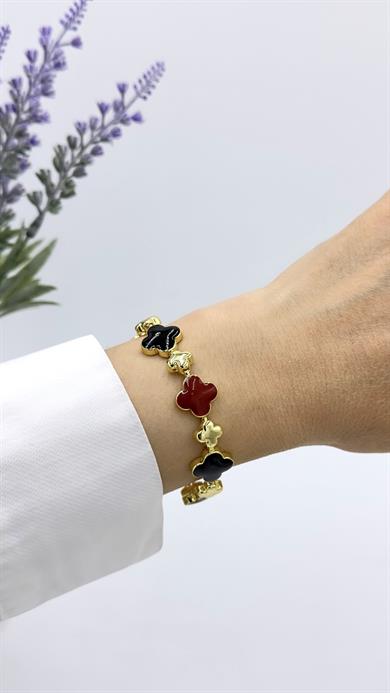 Vp Paris Serisi Gold Kırmızı/ Siyah Sedef Yonca Bileklik