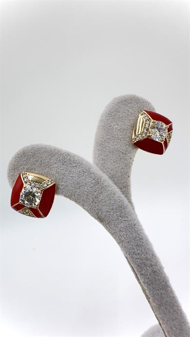 Vp Rose Kırmızı Taşlı Kare Model Küpe