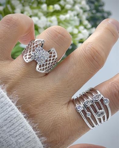 Vp Sılver Modern Tasarım Taşlı Yüzük