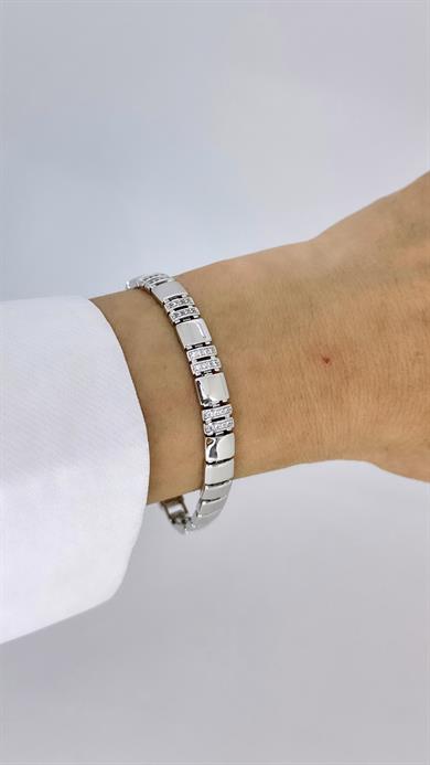 Vp Silver Taşlı Kare Model Bileklik